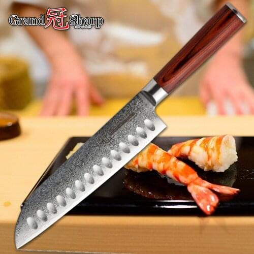 GRANDSHARP 7 inch Damascus Santoku Knife 67 layers Japanese Damascus Steel VG-10 Japanese Kitchen Cooking Tools Chef Knives NEW
