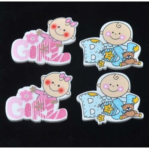 Wholesale 20pcs 30x36mm pink blue Natural cartoon baby Wood decorative Buttons no Holes For Sewing Scrapbooking Crafts mt1584