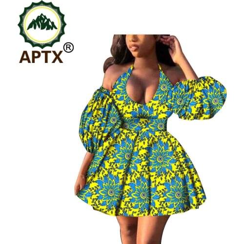 African Dress For Women Floral Sexy Dashiki Ankara Style Knee Length Wax Pure Cotton Off The Shoulder V Collar Princess Fashion