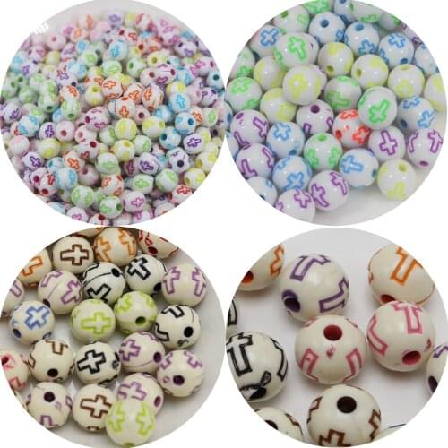 Craft DIY Mixed Color Cross Pattern Acrylic Round Beads 6mm-10mm Kids Craft