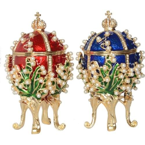 Lilies of The Valley Russian egg luxury pearl jewelry box Easter egg bejeweled trinket box metal tabletop gifts