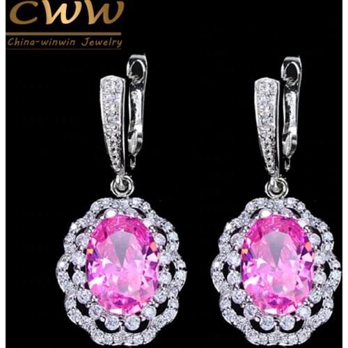 CWWZircons Luxury Women Jewelry Flower Shape Sparkling Large Oval CZ Stone Drop Earrings With Micro Pave Cubic Zirconia CZ254