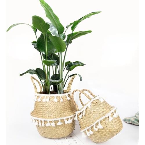 Garden Flower Vase Hanging Wicker Basket Nordic Foldable Laundry Basket Container Wicker Rattan Seagrass Bamboo Storage Baskets