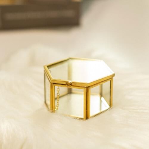 Hexagon Transparent Glass Ring Box Wedding Ring Box Geometric Clear Glass Jewelry Box Jewelry Organizer Holder Tabletop Containe