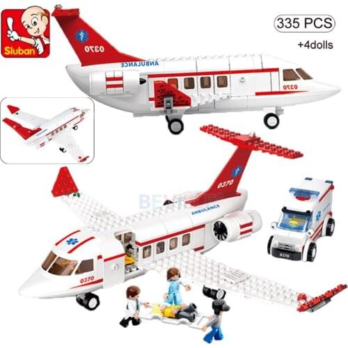 Sluban 335Pcs Aviation World Series Medical Ambulance Aircraft Assembly Model Building Blocks DIY Educational Toys For Children