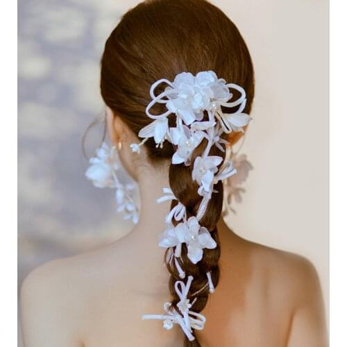 Super Fairy Bride White Satin Flower Tiara New Sen Hand Petal Vine Bride Headpiece Korean Hair Dress Jewelry