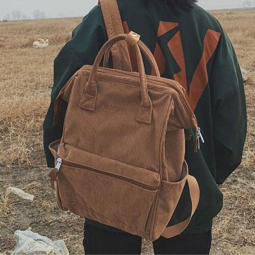 Corduroy Backpacks For Women 2019 Fashion Winter Casual Style Ladies Solid Color Back Pack Female Teen Girls School Back