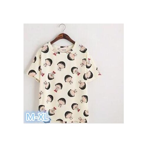 2 pieces Women T Shirt Fashion O collar Short Sleeve Summer tops Tee Harajuku Kawaii Chibi Maruko Printing White Blusas