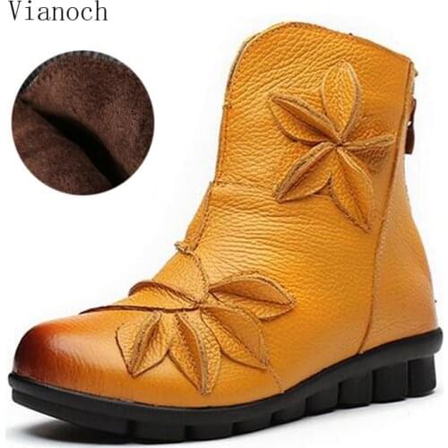 Womens Ankle Boots Soft Flats Shoes Fashion Womens Autumn Winter Genuine Leather Shoes Female Plus Big Large Size 40 41 aa0555