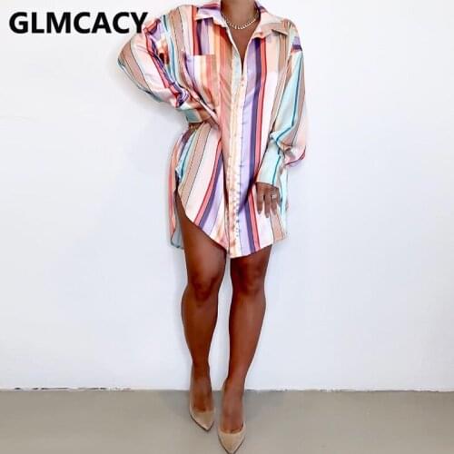 Women Long Sleeve Striped Button Up Shirt Dress Casual Mini Dress