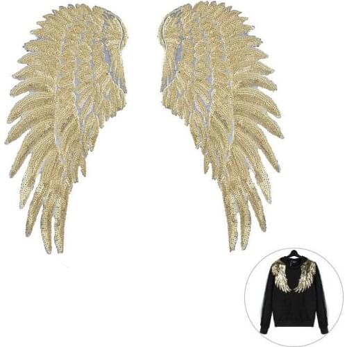 1 Pair Silver Gold Sequins Patch DIY Angel Wings Patches For Kids Clothes Sew-on Embroidered Patch Motif Applique Sticker