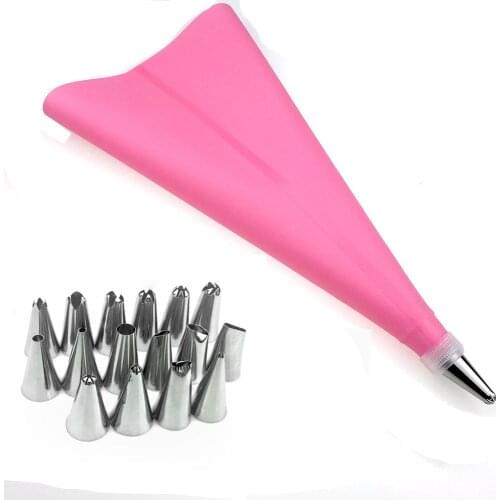 18 PCS/Set Silicone Pastry Bag Nozzles Tips DIY Icing Piping Cream Reusable Pastry Bags +16 Nozzle Set Cake Decorating Tools
