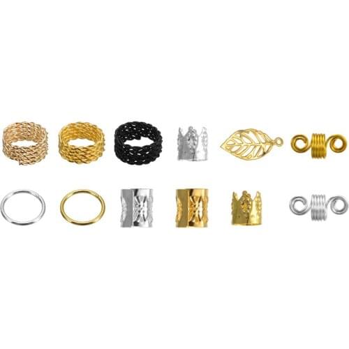 200pcs/kit Metal Hairstyle Braid Beads Hair Coil Dreadlocks Hair Braid Rings DIY Jewelry Pendants Bead Decorating Accessories