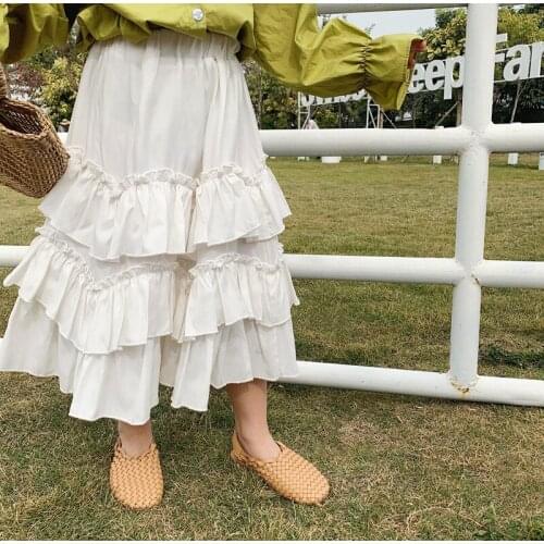 2021 New Children Girls Long Cotton Solid Color Skirt Baby Girls Skirts 2021 New Kids Fashion Ruffle Korean Princess