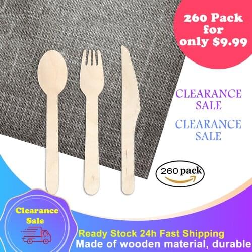 260Pack Disposable Wooden Tableware Spoon Fork Cutter Set High-quality Kitchenware Perfect Replacement for Plastic Tableware