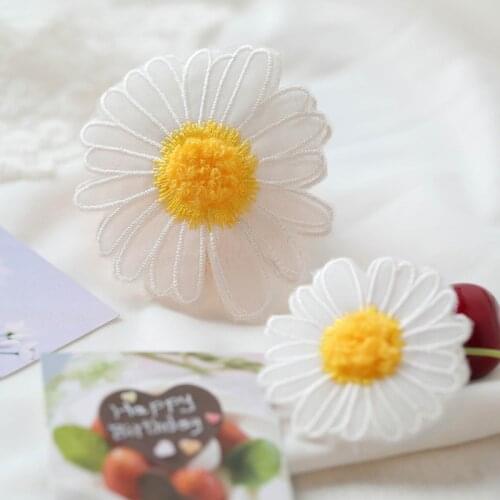 6pc/lot Daisy Flower Embroidery Organza Patch Flowers Embroidered Applique Patch For Clothing Applique DIY Clothing Accessories