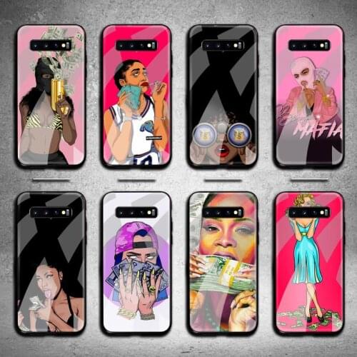 Pop art girl with cash Phone Case Tempered Glass For Samsung S20 Plus S7 S8 S9 S10 Plus Note 8 9 10 Plus
