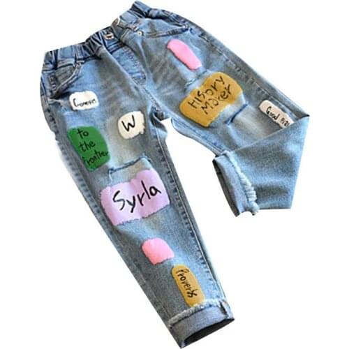 3 4 5 6 7 Years Toddler Girls Jeans Spring Autumn Korean Cartoon Print Denim Pants For Girl Baby Kids Trousers Girls Jeans 2020