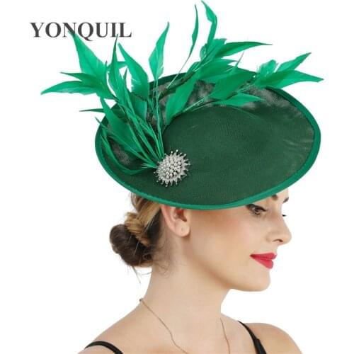 Elegant Bride Wedding Green Fasciantor Hat Hairpin Elegant Ladies Women Fashion New Millinery Cap With Fancy Feather Headwear