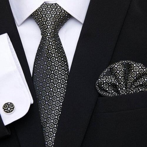 Fashion Silk Jacquard Tie White Geometric Tie Hanky Cufflink Set Ties For Men Business Wedding Party