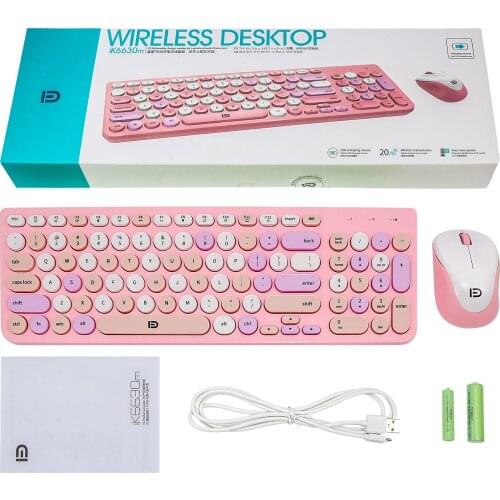 IK6630m 2.4Ghz Wireless Keyboard and Mouse Combo , FD Contrast Color Chocolate Round Quiet Keys for PC Destop