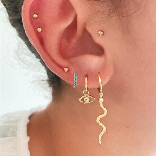 LETAPI Vintage Gold Color Earrings Set For Women Boho Beads Crystal Snake Eye Earring Female Jewelry