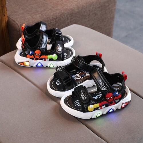Disney Spiderman Summer Sandals Children Kids Baby Girls Boys Led Light Luminous Sport Sandals Shoes