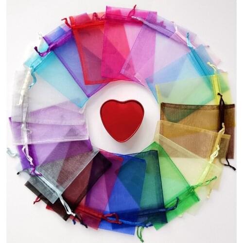 20pcs/Lot Colorful Transparent Mesh Packs Drawstring Pouches Sachet Organza Gift Bag For Jewelry Wedding Party Beads Packing