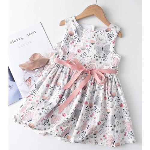 Girls Flowers Fashion Dress 2020 New Summer Kids Sleeveless Costumes Baby Elegant Outfits Children Vestidos Girl Dress 3 7Y