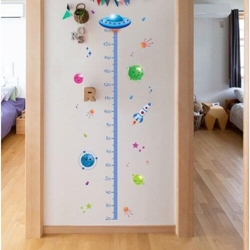 Cartoon Height Measure Wall Stickers for Kids Rooms spacecraft Height Chart Ruler Vinyl Removable Wall Decals Nursery Home Decor