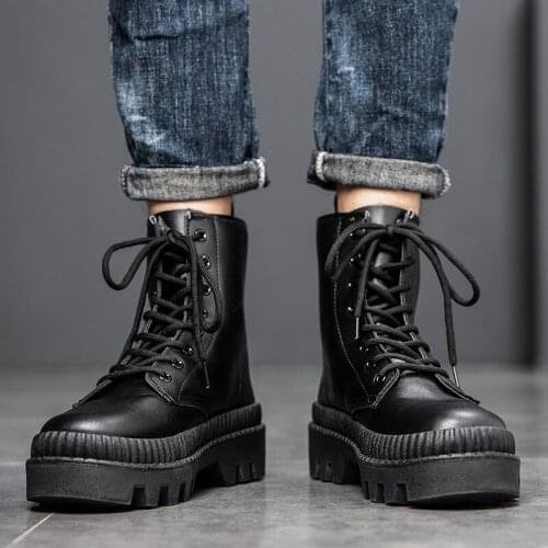 2021 Autumn and Winter Classic Men Martins Boots Waterproof Black High Top Smooth Leather Mens Motorcycle Boots Platform Shoes