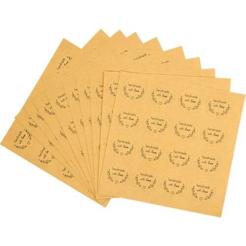 160pcs "Handmade With Love" Kraft Paper Stickers Round Adhesive Labels Baking Wedding Decoration Party Decoration Sticker