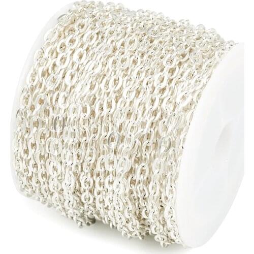 100m/lot 4x2.7x0.7mm Unwelded Iron Cable Chains for jewelry making accessories findings ,with Spool ,Silver Color,100m/Roll F70