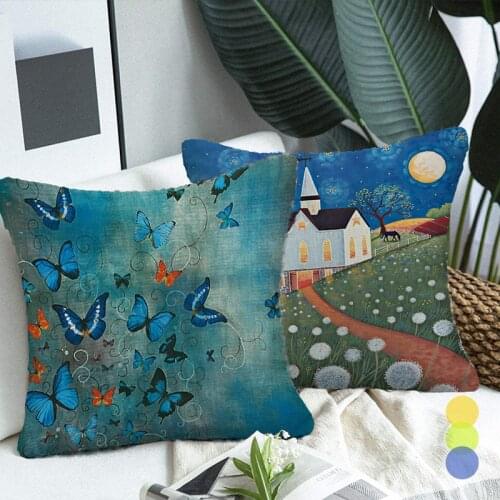 Single-sided Pringting Decorative Pillowcase Sofa Cushion Buttlerflies Pretty SeneryThrow Pillow Cover for Living Room Bedroom