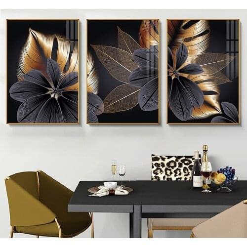 Black Golden Plant Leaf Canvas Poster Print Modern Home Decor Abstract Wall Art Painting Nordic Living Room Decoration Picture
