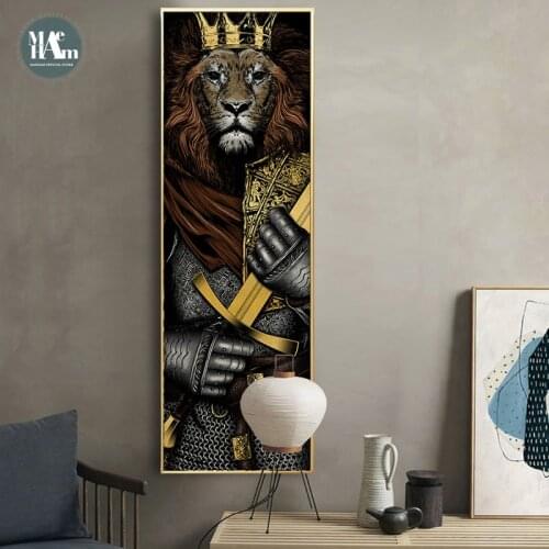 Nordic knight tiger lion Posters and Prints Canvas Art Painting Wall Art Japan Decorative Picture Industrial bar style Decor