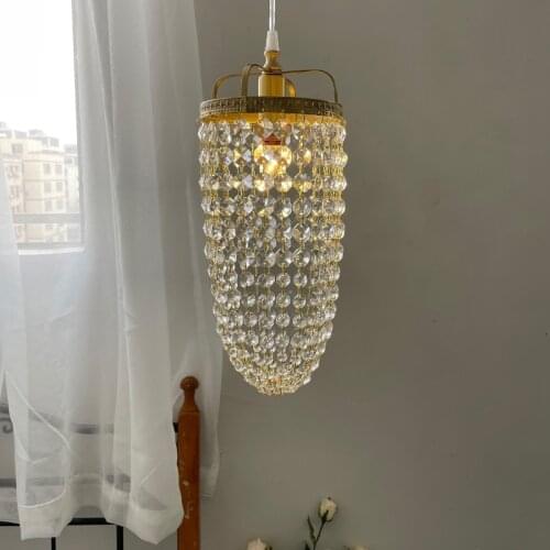 All Copper Light Luxury Bedside Chandelier Art Crystal Beads French Retro Dining Table Bar Balcony Bedroom Cloakroom Lamps