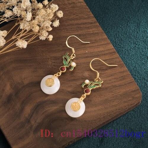 White Jade Doughnut Earrings Chalcedony 925 Silver Amulet Gemstone Crystal Fashion Charm Jewelry Agate Women Zircon Natural