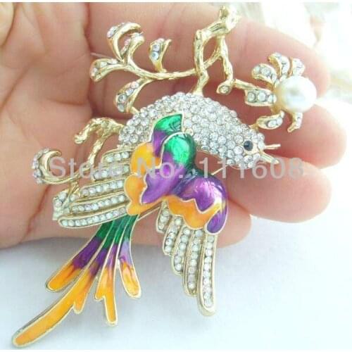 Pretty Bird Swallow Brooch Pin w Multicolor Rhinestone Crystals KPA02117C2