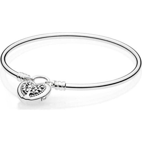 Clearance.Limited Edition Flourishing Heart Padlock Bangle Bracelet 925 Sterling Silver Bangle Bracelet Fit European Charms