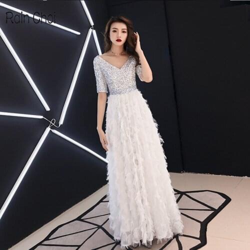 Half Sleeves Evening Dress 2021 White Formal Party Dresses Prom Gowns