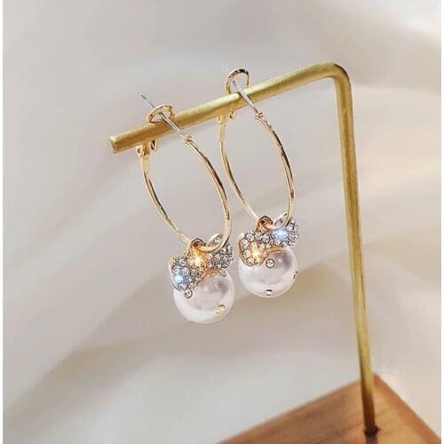 Magnificent Noble Simulated-pearl Pendant Earrings Mosaic Semi-precious Stones Bow Eardrop Trend Exquisite Hoop Earrings