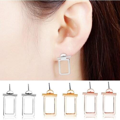 Kymyad Geometric Stud Earrings For Women Bijoux Gold Silver Color Earings Fashion Jewelry Rectangle Statement Earrings Set Punk