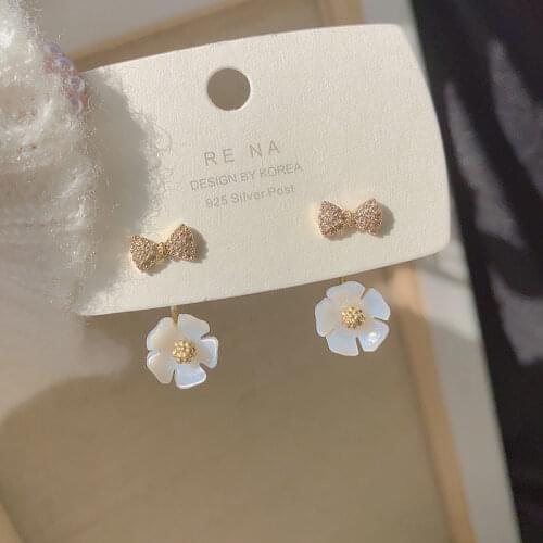 2021 New Arrival 14K Gold Plated Shell Flower Stud Earrings For Women Luxury Jewelry Zircon Cute Knot Earrings