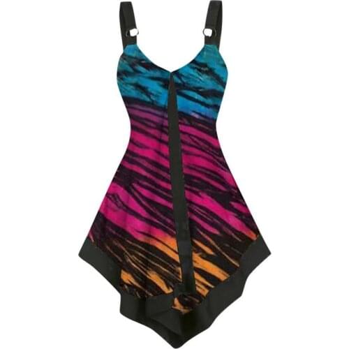 Vest Top Tie Dye Print Sling Women V Neck Irregular Hem Camisole for Daily Wear