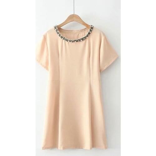 Plus size dress O-Neck short sleeve beading summer dresses 2021 new black off white elegant casual womens dresses