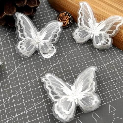 10pcs double layer embroidery butterfly lace Ribbon for Diy Hair Accessories Clothing Headdress Trims