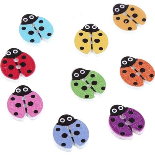 100Pcs Wood Ladybug Handmade 2 Holes Wooden Buttons Sewing Scrapbooking DIY E56C