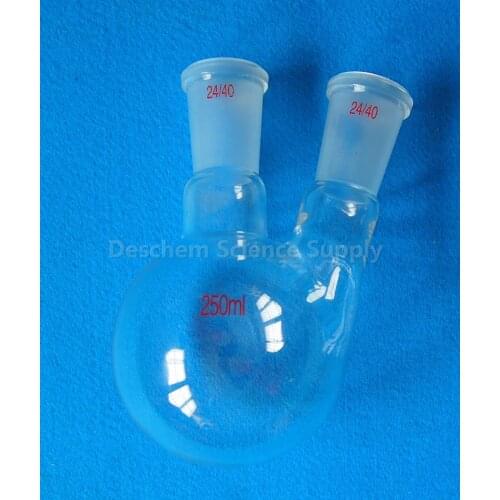 2-Neck,250ml,24/40,Round Bottom Glass Flask,Laboratory Chemical Vessel