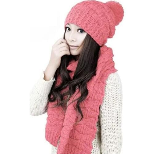 Winter Hat Scarf Fashion Knit Crochet Beanies Cap Hats For Women Warm Scarf And Hat Twist Knitted Hat Beanies